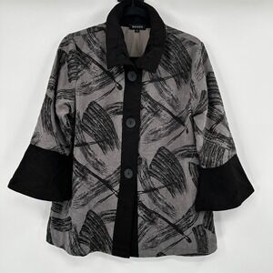 DAMEE Abstract Brushstroke Kimono Jacket Black Gray Size S 3/4 Sleeve